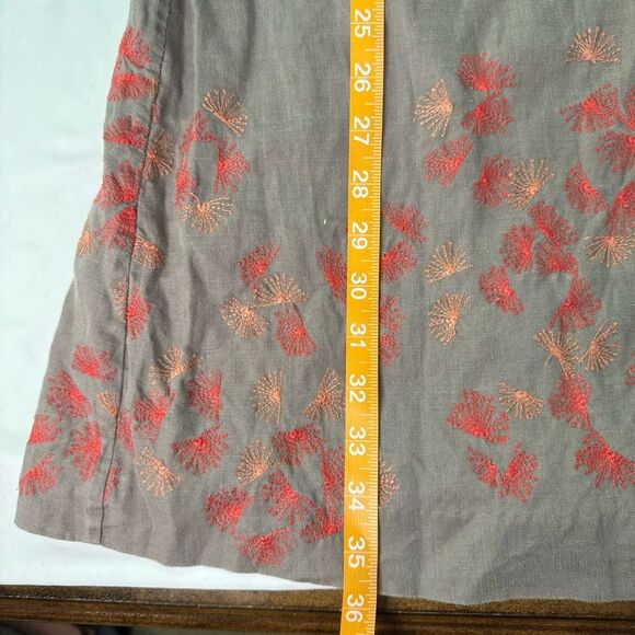 Boden Linen Dress Grey Size 10R Floral Embroidery Short Sleeve Knee Length Lined - Picture 6 of 9